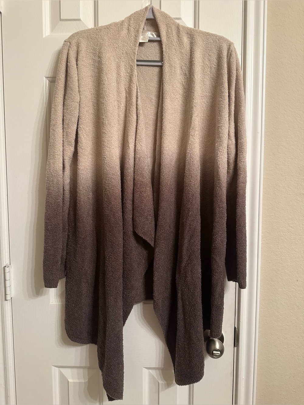 Barefoot Dreams Cozy Fall Ombre Open-Front Cardigan Sweater - Cream to Brown